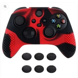 PlayVital Red & Black Gaming Silicone Anti-slip Skin with Thumb Grips XBOX